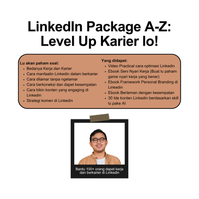 image for LinkedIn Package A-Z: Level Up Karier lo! (Video + 3 Ebook + Prompt 30 konten) button