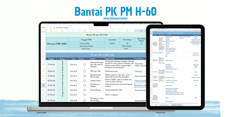 Highlight image for UTBK (SNBT+TKA) Preparation: Study Log dan Bantai PK PM H-60 