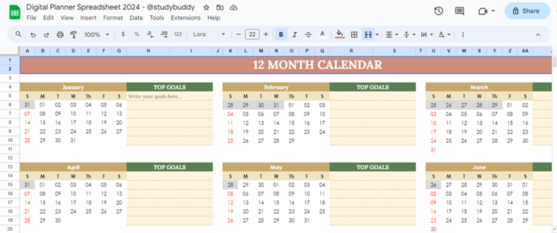 Highlight image 2 for Digital Planner Spreadsheet 2024