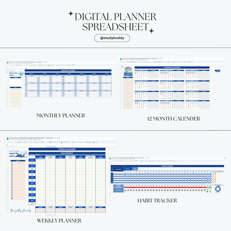 Highlight image for Premium Digital Planner Spreadsheet 2025 (Blue Edition) 