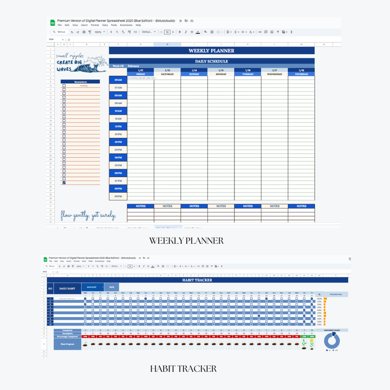 Highlight image for Premium Digital Planner Spreadsheet 2025 (Blue Edition) 