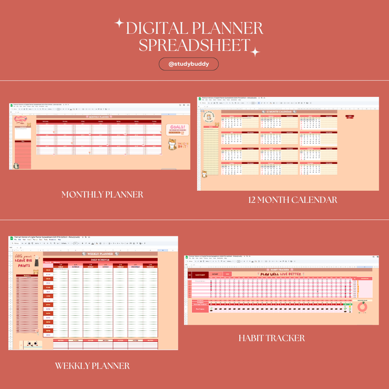 Highlight image for Premium Digital Planner Spreadsheet 2025 (Pink Edition) 