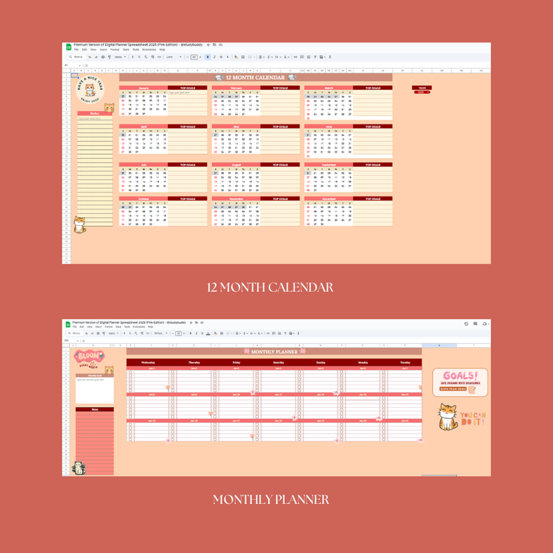 Highlight image for Premium Digital Planner Spreadsheet 2025 (Pink Edition) 