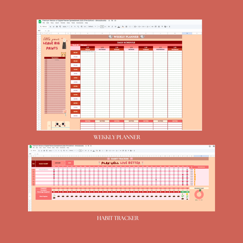 Highlight image for Premium Digital Planner Spreadsheet 2025 (Pink Edition) 