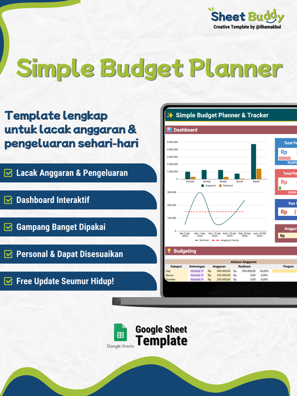 Highlight image 2 for ✨ Simple Budget Planner & Tracker Template (Google Sheet / Spreadsheet not Excel)