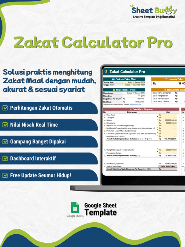 Highlight image 2 for 💵 Zakat Calculator Pro Tracker Template (Google Sheet / Spreadsheet not Excel)