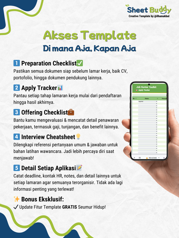 Highlight image 3 for 💼 Job Hunter Toolkit | Template Tracker Lamaran Kerja, Free CV ATS (Google Sheet / Spreadsheet not Excel)