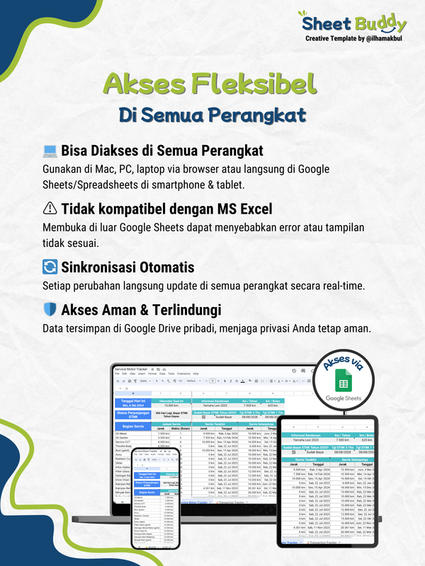 Highlight image for 🏍️ MotoCare Tracker - Template Lacak Jadwal Servis Motor! (Google Sheet / Spreadsheet not Excel)