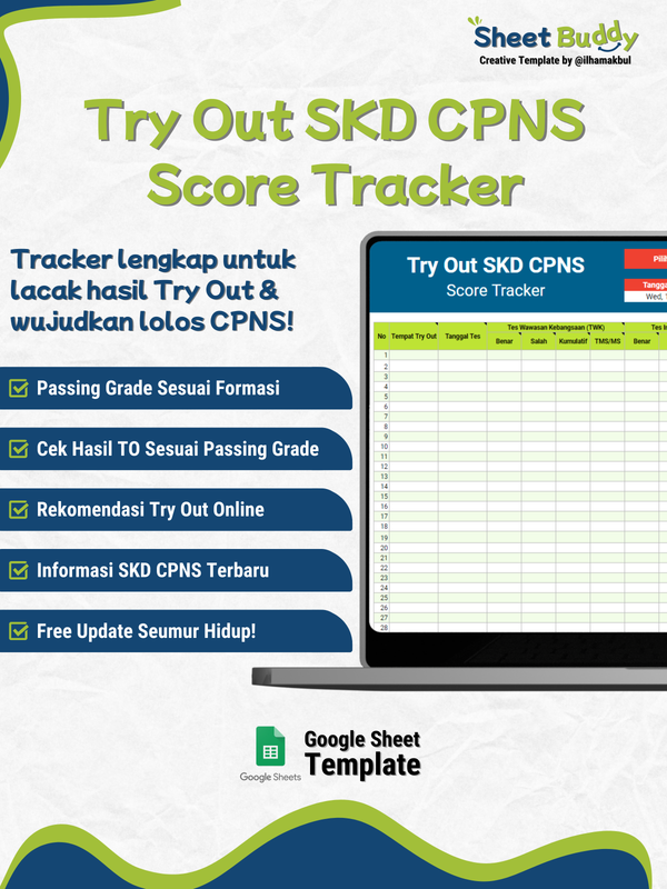 Highlight image for ✅ TO SKD CPNS Score Tracker Template (Google Sheet / Spreadsheet not Excel)