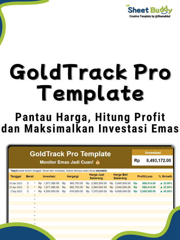 Highlight image for 💰 GoldTrack Pro Template - Monitor Emas Jadi Cuan! (Google Sheet / Spreadsheet not Excel)