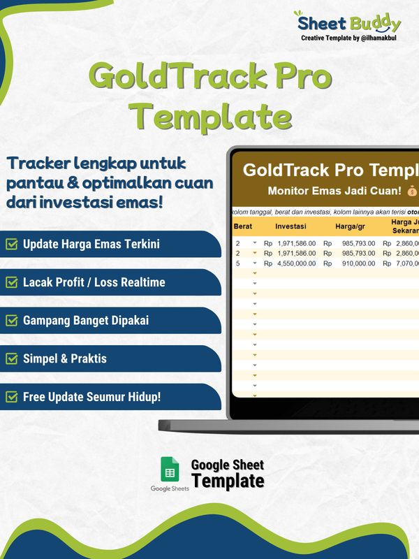 Highlight image for 💰 GoldTrack Pro Template - Monitor Emas Jadi Cuan! (Google Sheet / Spreadsheet not Excel)
