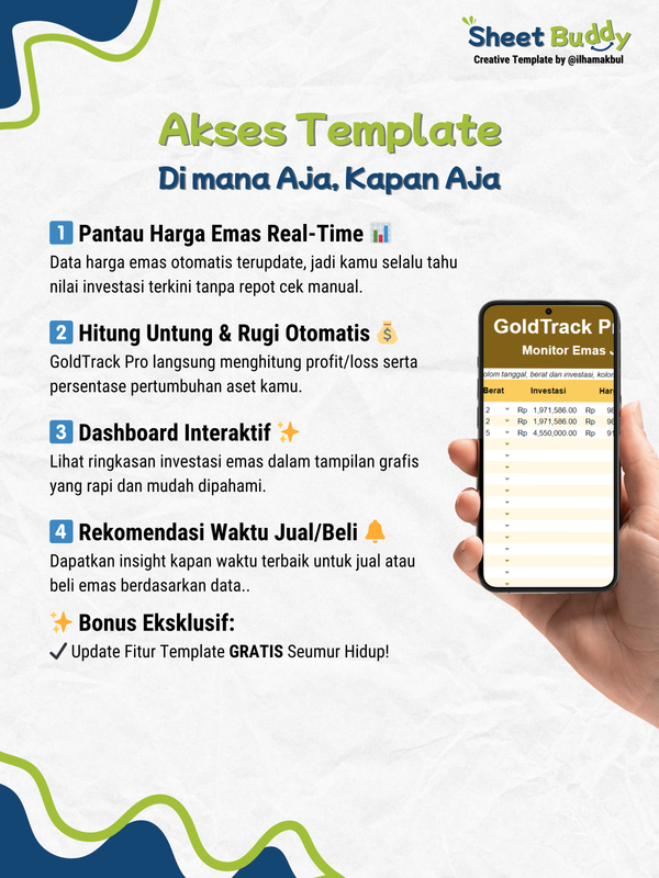 Highlight image for 💰 GoldTrack Pro Template - Monitor Emas Jadi Cuan! (Google Sheet / Spreadsheet not Excel)