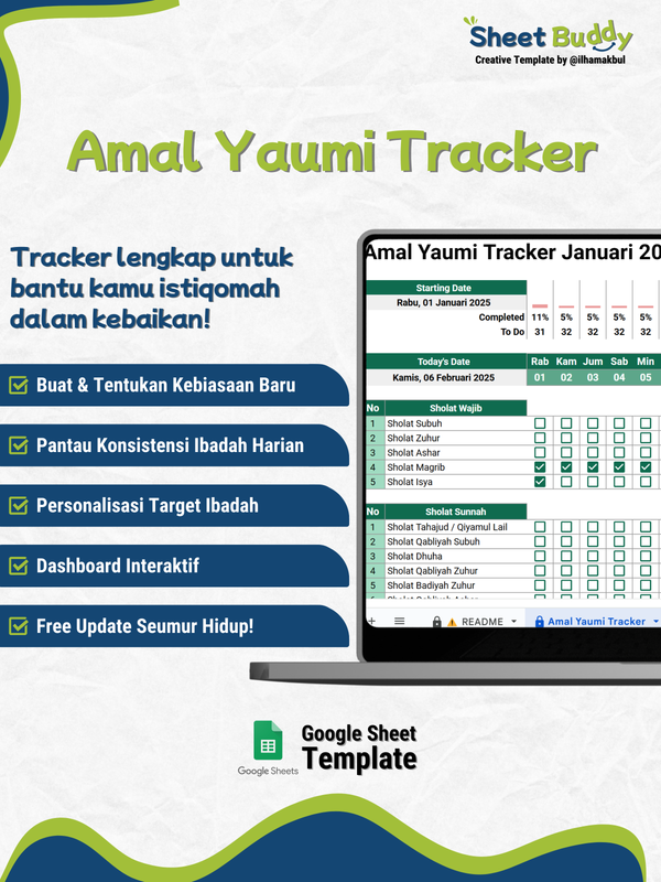 Highlight image for 📝 Amal Yaumi Tracker Template (Google Sheet / Spreadsheet not Excel)