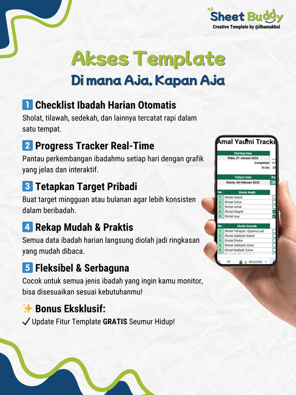 Highlight image for 📝 Amal Yaumi Tracker Template (Google Sheet / Spreadsheet not Excel)