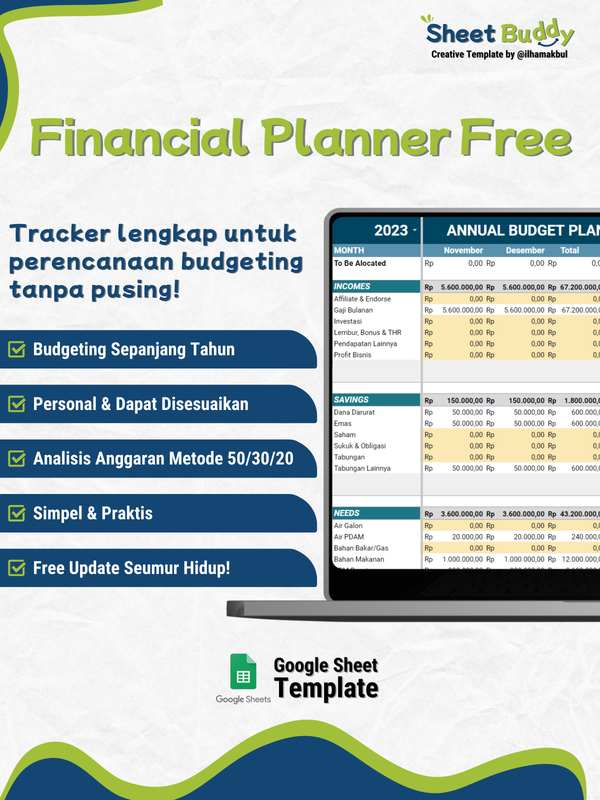 Highlight image for [FREE] Financial Planner Template (Google Sheet / Spreadsheet not Excel)