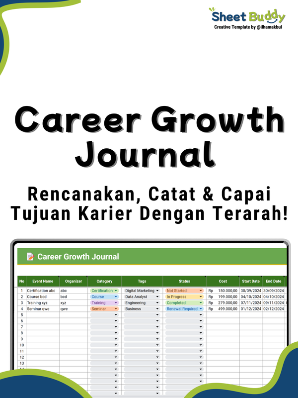 Highlight image for [Free] Career Growth Journal Template (Google Sheet / Spreadsheet not Excel)