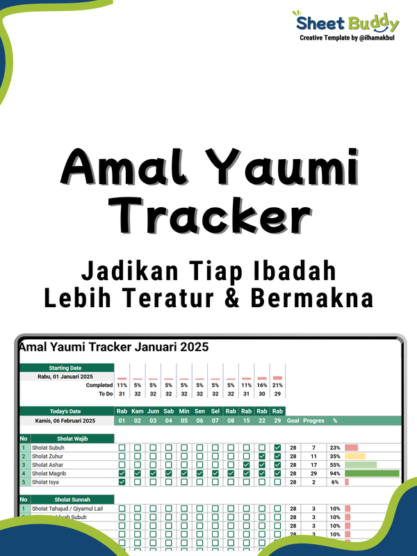 Highlight image for 📝 Amal Yaumi Tracker Template (Google Sheet / Spreadsheet not Excel)