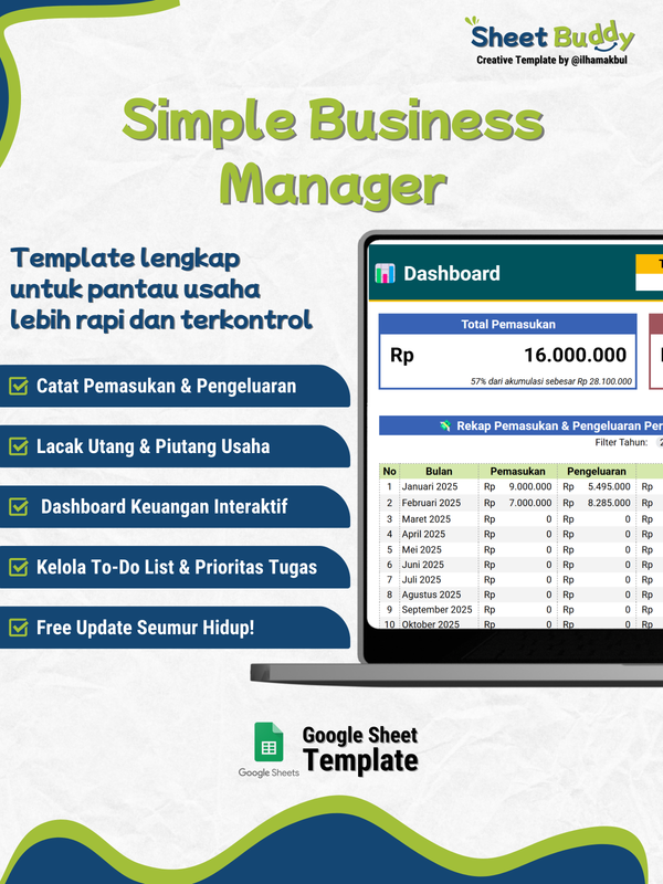 Highlight image 2 for 💼 Simple Business Manager - Template Pencatatan Keuangan UMKM (Google Sheet / Spreadsheet not Excel)
