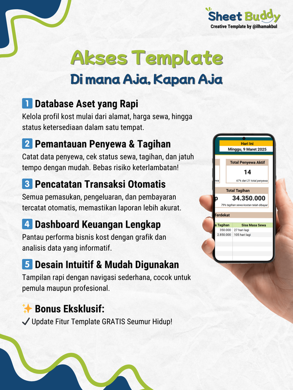 Highlight image 3 for ๐  RentKost Manager | Template Pencatatan Keuangan Usaha Sewa Kost & Kontrakan (Google Sheet / Spreadsheet not Excel)