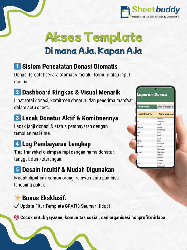 Highlight image 4 for Donation Tracker Pro | Template Manajemen Donatur Beasiswa untuk Organisasi Nirlaba (Google Sheet/Spreadsheet)not Excel