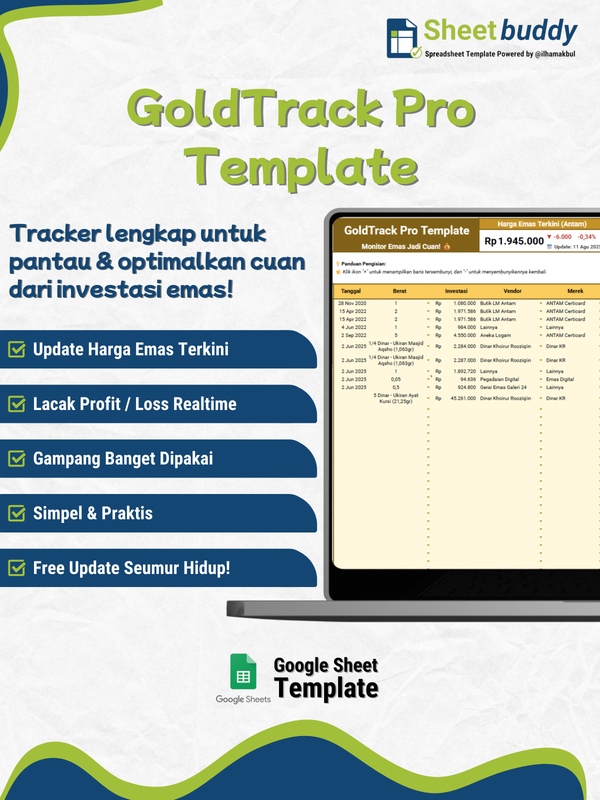 Highlight image for 💰 GoldTrack Pro Template - Monitor Emas Jadi Cuan! (Google Sheet / Spreadsheet not Excel)