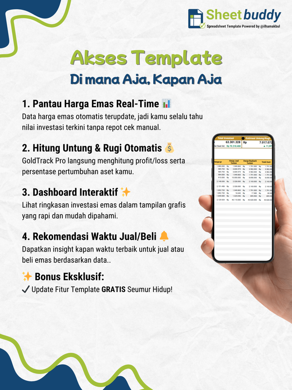 Highlight image for 💰 GoldTrack Pro Template - Monitor Emas Jadi Cuan! (Google Sheet / Spreadsheet not Excel)