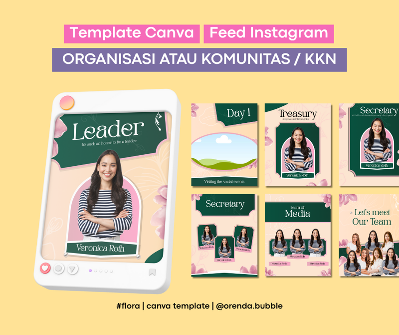 Highlight image 1 for Template Feed Instagram Struktur Organisasi & KKN | Template Canva Aesthetic | #FLORA EDITION