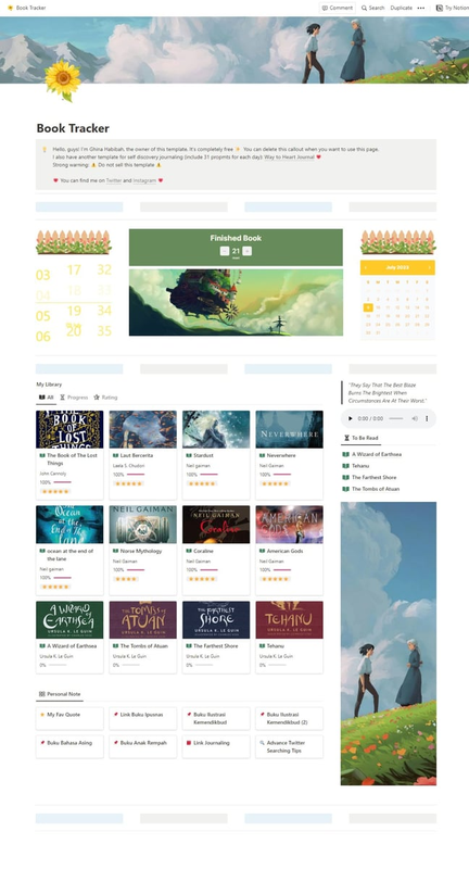 Highlight image 1 for ✨ FREE NOTION TEMPLATE:  BOOK TRACKER ✨