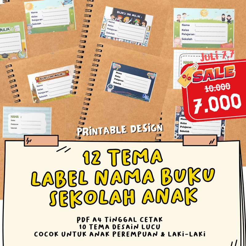 Highlight image 2 for [Printable Design] 12 tema 36 pcs label nama untuk buku sekolah anak 
