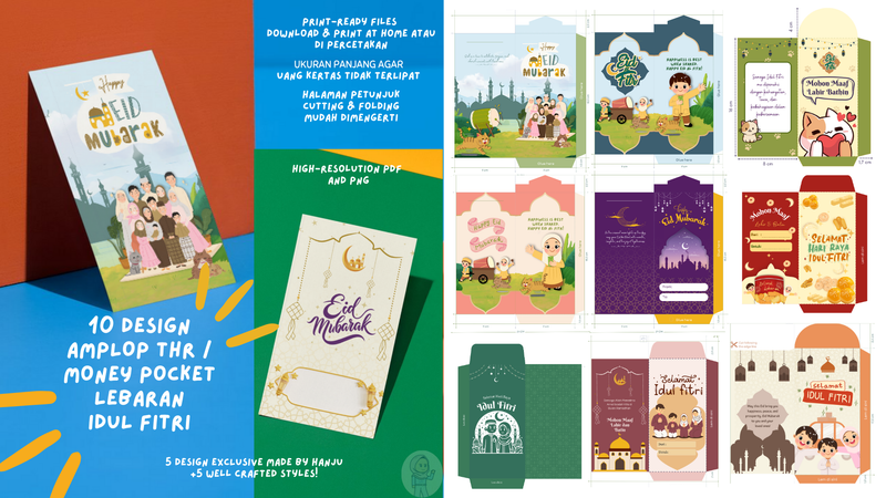 Highlight image for 10 Design Amplop THR Lebaran Idul Fitri Money Pocket Design – Ready-to-Print Digital File