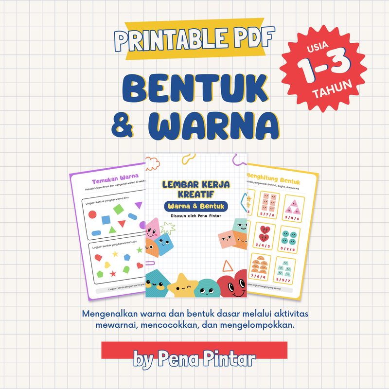 Highlight image 1 for [PDF Usia 1-3 Tahun] Worksheet Bentuk dan Warna Lembar Kerja Anak