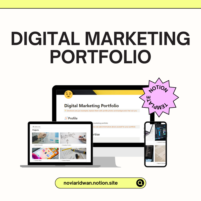 Digital Marketing Portfolio | Notion Template | Clicky