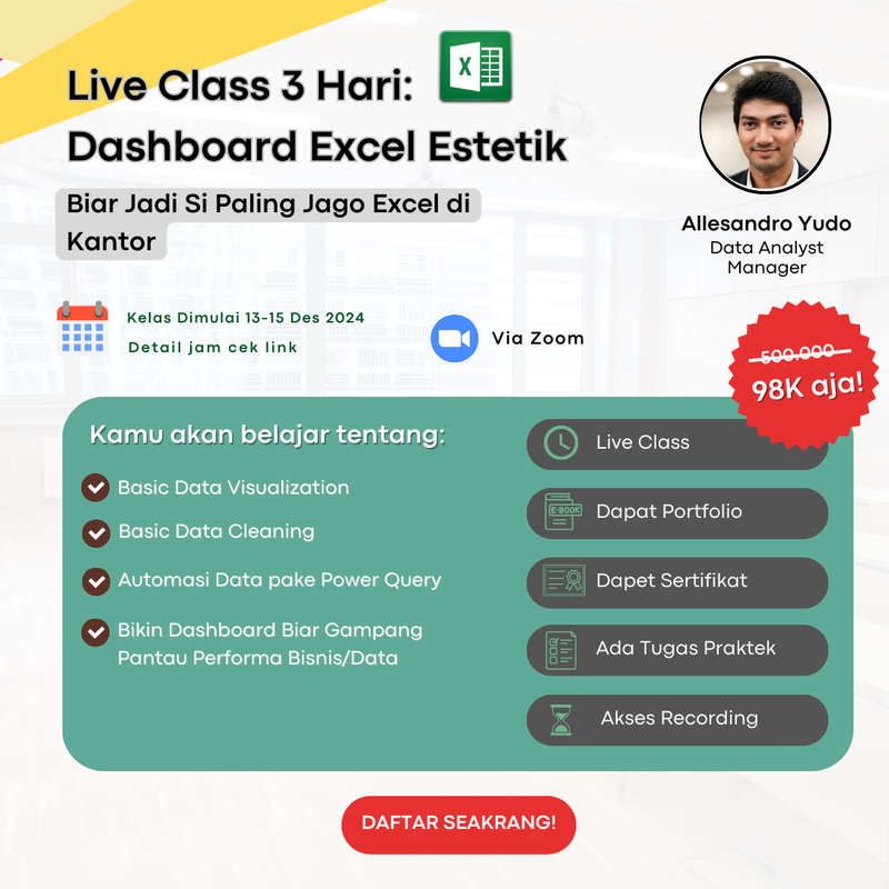 Highlight image for Live Class 3 Hari! Dashboard Excel Estetik