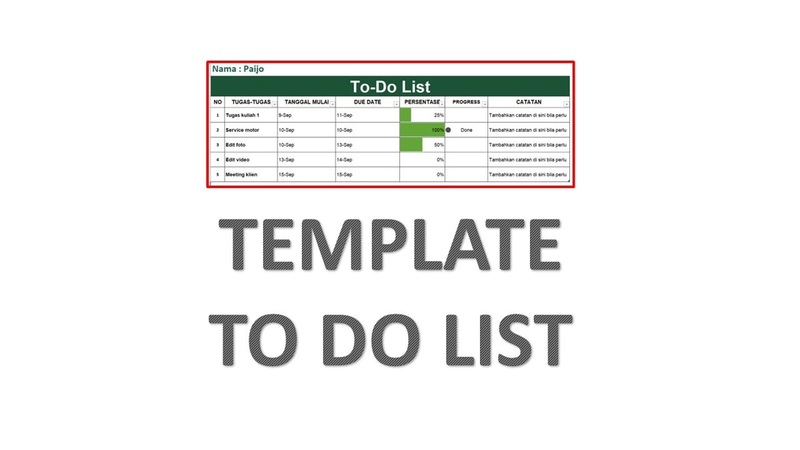Highlight image 1 for Template To-Do-List Excell Siap pakai
