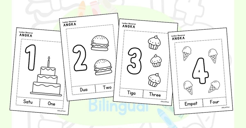 Highlight image 2 for Printable Worksheet: Mewarnai Angka Bilingual untuk Anak PAUD/TK