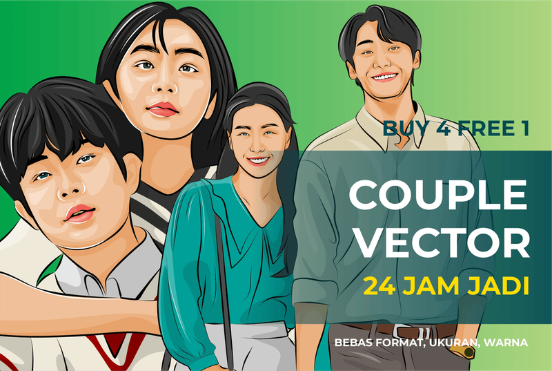 Highlight image 1 for JASA VECTOR COUPLE BUNDLING 2 WAJAH 1 HARI JADI (Khusus Clicky)