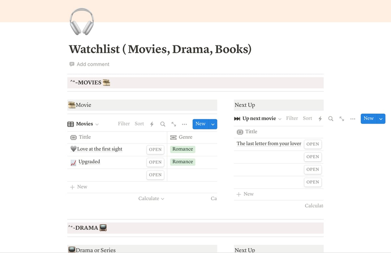 Highlight image for Notion Template: Watchlist movie, tv and books