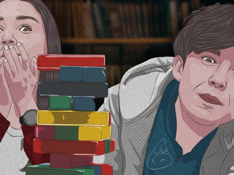 Highlight image for Alyssa and James playing Zenga (Illustration)