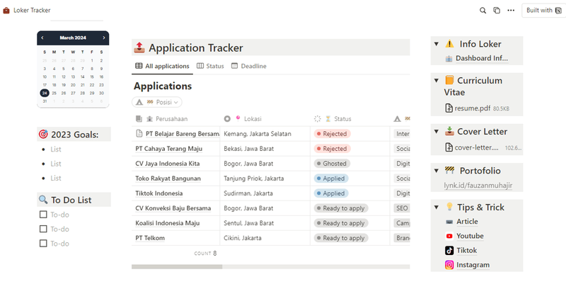 Highlight image for Loker Tracker/Job Hunter Tracker (Free Bonus Template Notion Lainnya)