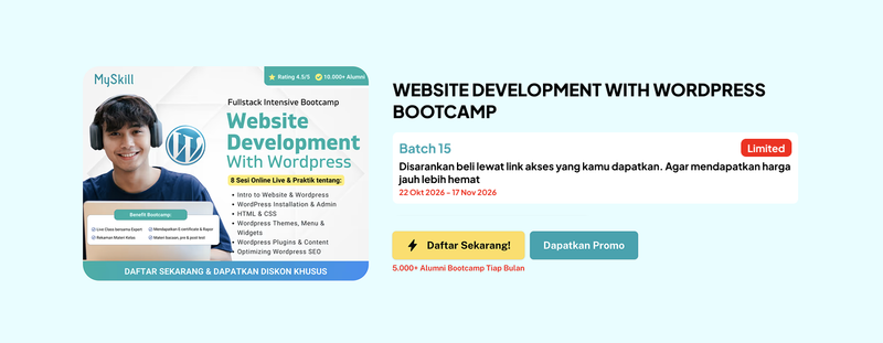Highlight image for link diskon promo WEBSITE DEVELOPMENT WITH WORDPRESS BOOTCAMP