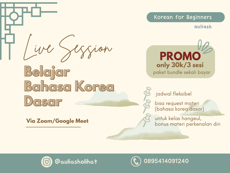 Highlight image 1 for [PAKET BUNDLE 3 SESI] Live Session: Belajar Bahasa Korea Dasar