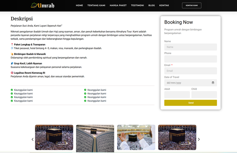 Highlight image for Halaman Detail paket Umroh + Booking form || Elementor Template