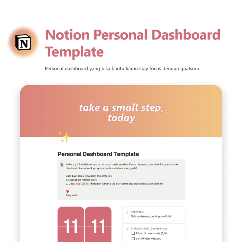Highlight image for [FREE TEMPLATE] Notion Personal Dashboard Template