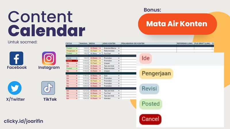 Highlight image for Kalender konten lengkap semua platform+ide konten unlimited, GRATIS!