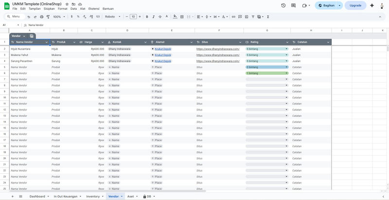 Highlight image for Template All-in-One UMKM: Keuangan, Stok, Aset & Vendor Tracking