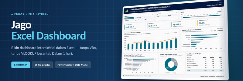 Highlight image for Jago Excel Dashboard — Ebook + 16 File Latihan