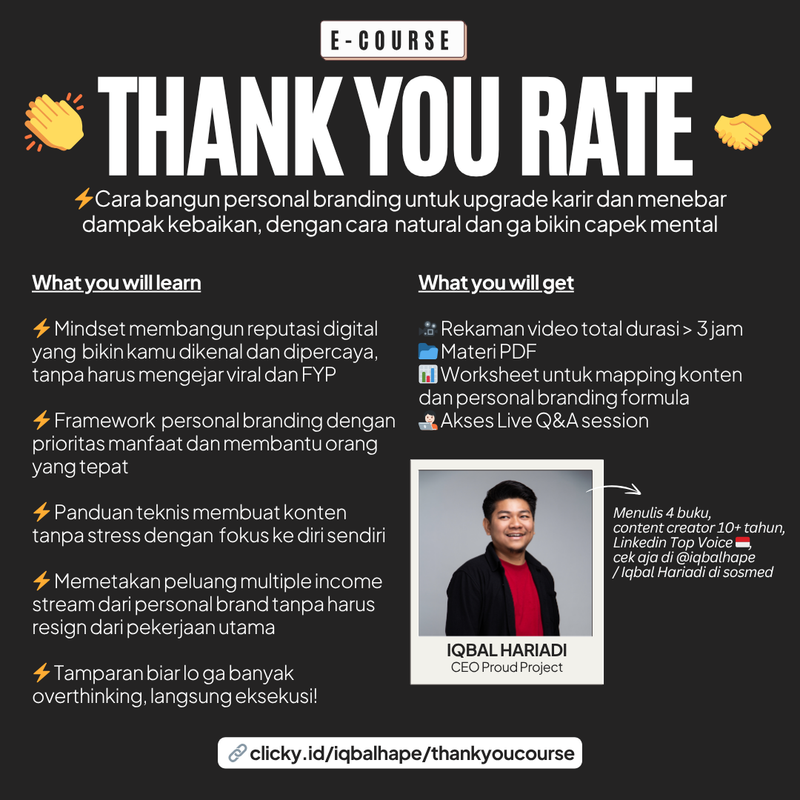 Highlight image for Thank You Rate - Personal Branding Course (Video + PDF + Worksheet + Live QnA)