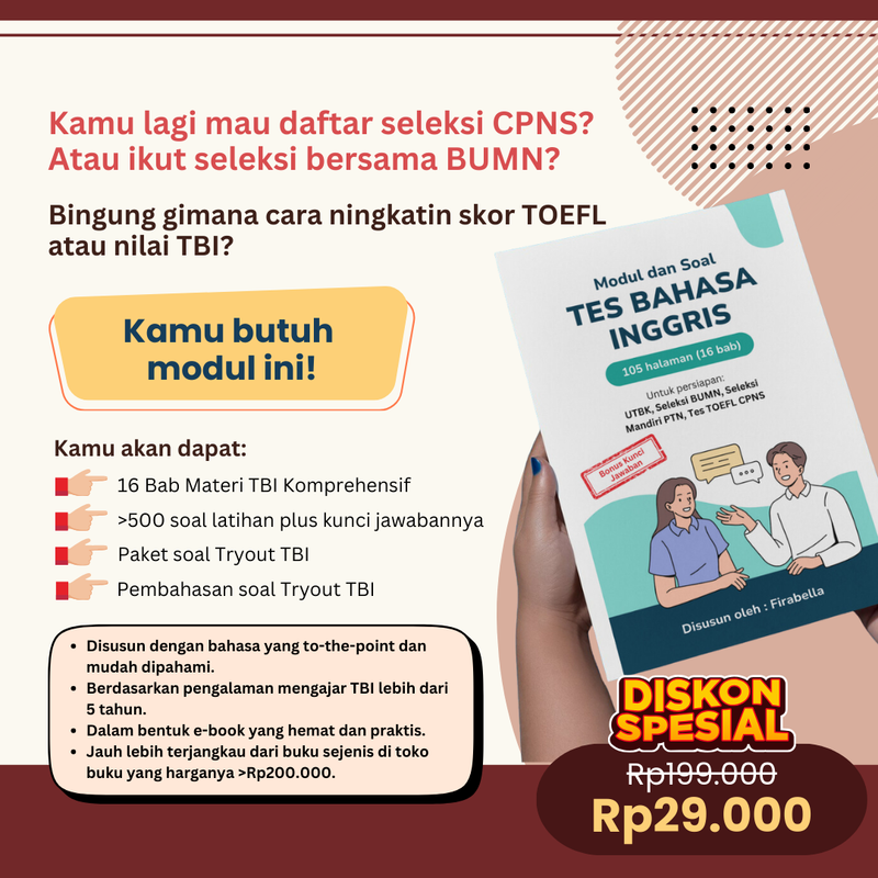 Highlight image 1 for Dapatkan Modul dan Soal TBI Lengkap dengan Kunci Jawaban Hanya Rp29.000 – Persiapan UTBK, BUMN, PTN, dan TOEFL!