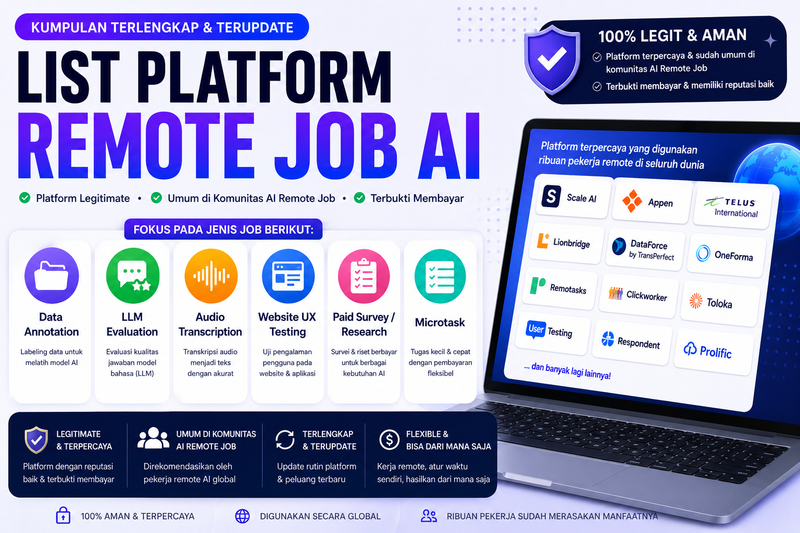 Highlight image for 40+ Platform AI Remote Job Legit | Data Annotation, LLM Evaluation, Transcription, UX Testing & Survey