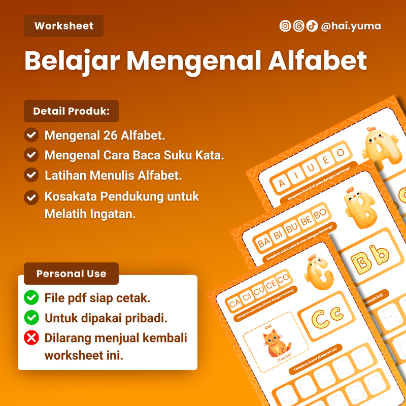 Highlight image 1 for Worksheet Anak: Belajar Mengenal Alfabet (Printable) created by Yumahest